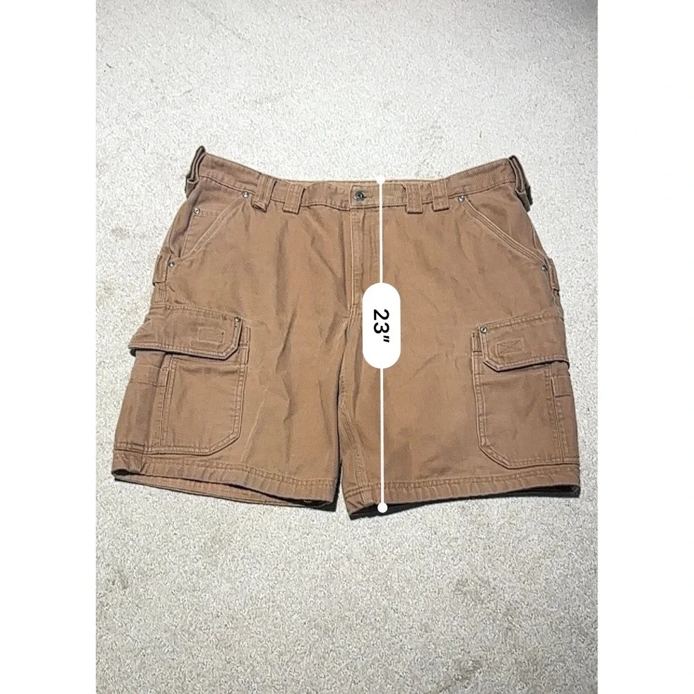 Duluth Trading Co Mens Brown Fire Hose Cargo Work Shorts Size 44‎ Cotton Canvas